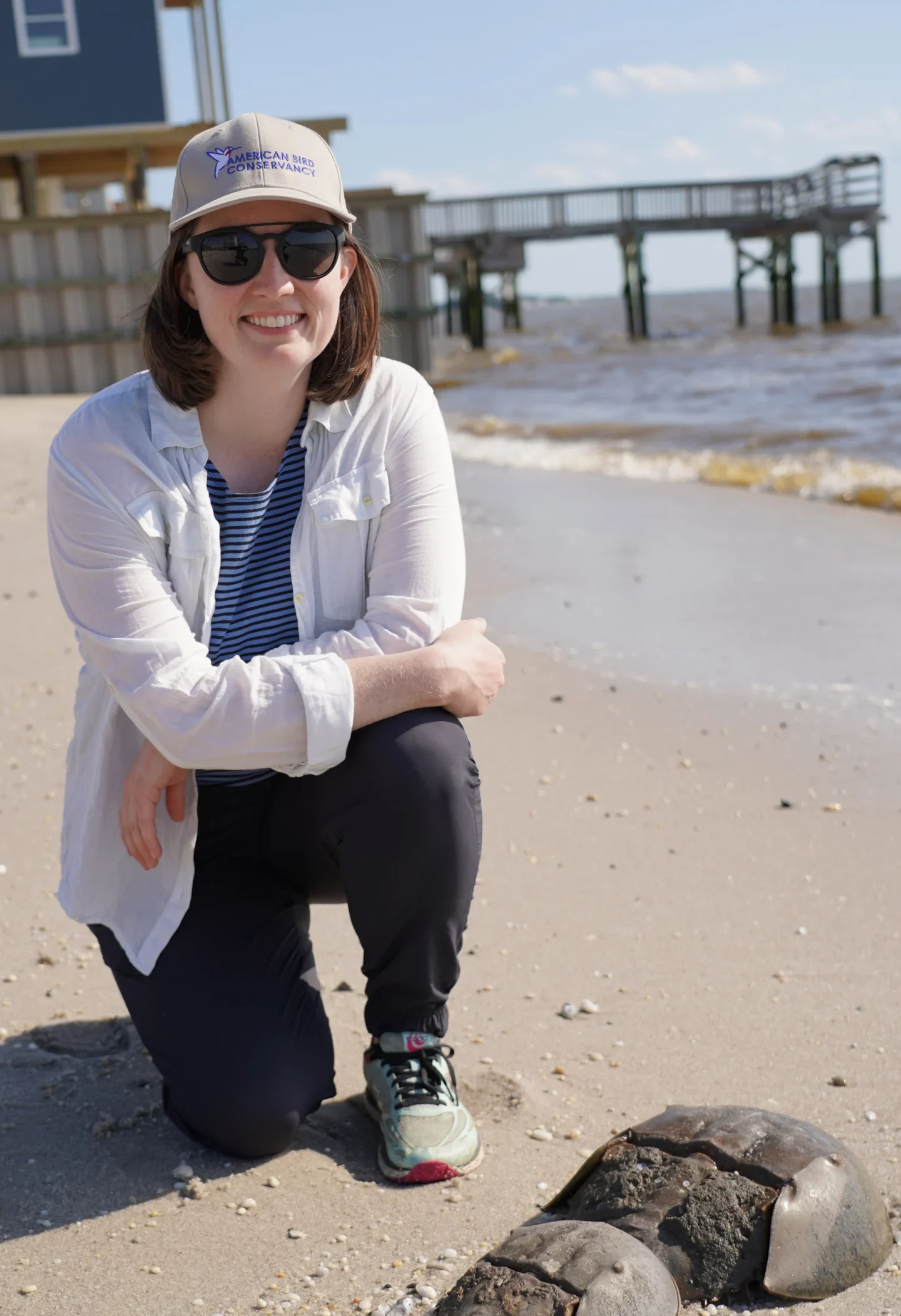 Annie Chester headshot taken on DE Bay with horseshoe crabs